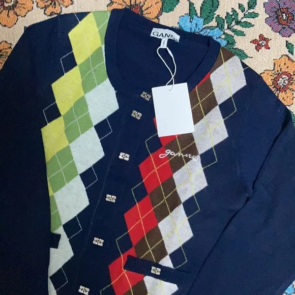 Women’s Ganni argyle Print cardigan size Small